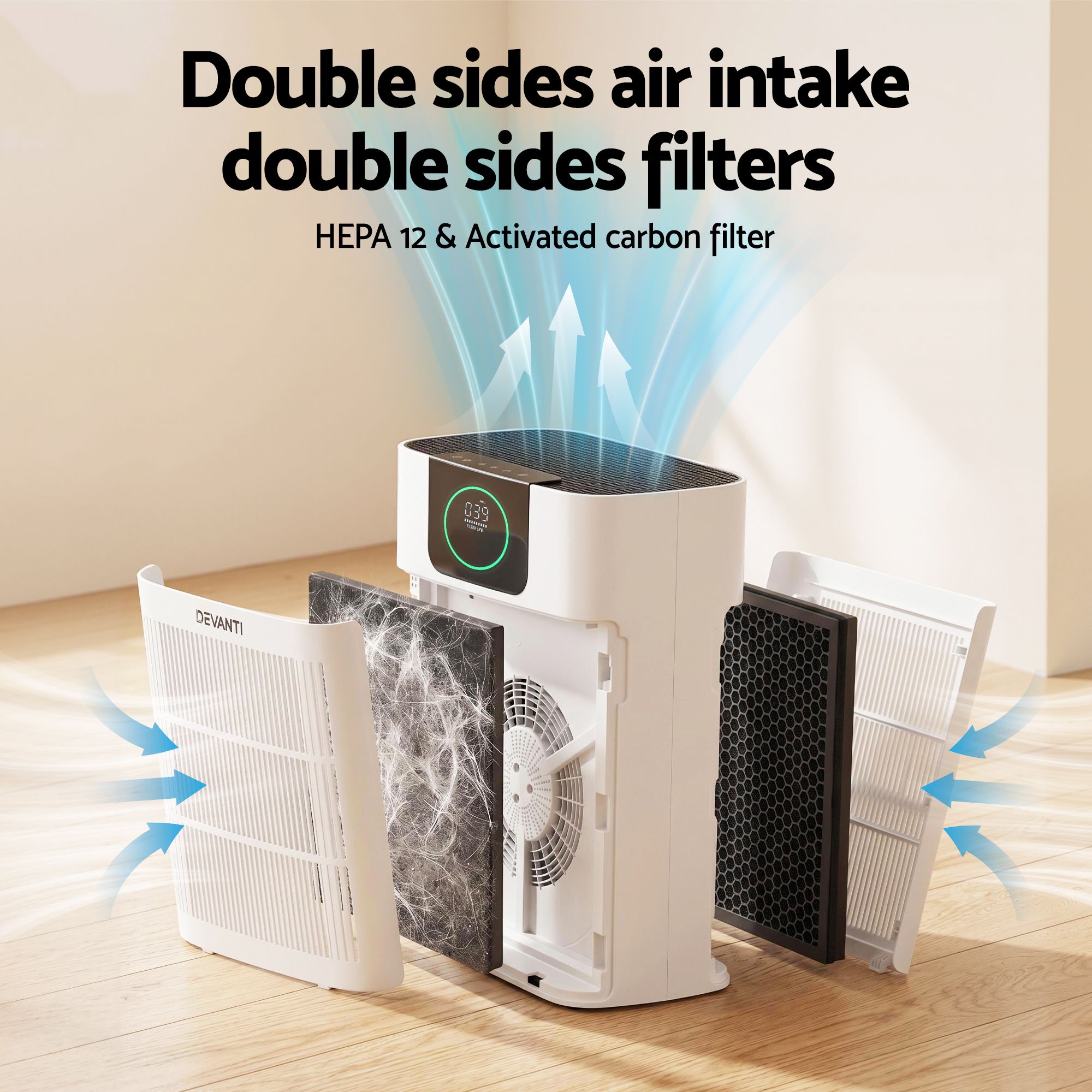 Devanti Air Purifier Filter Replacement H12 HEPA 2 Pack Dual Intake PURI-E-4866PET-FT