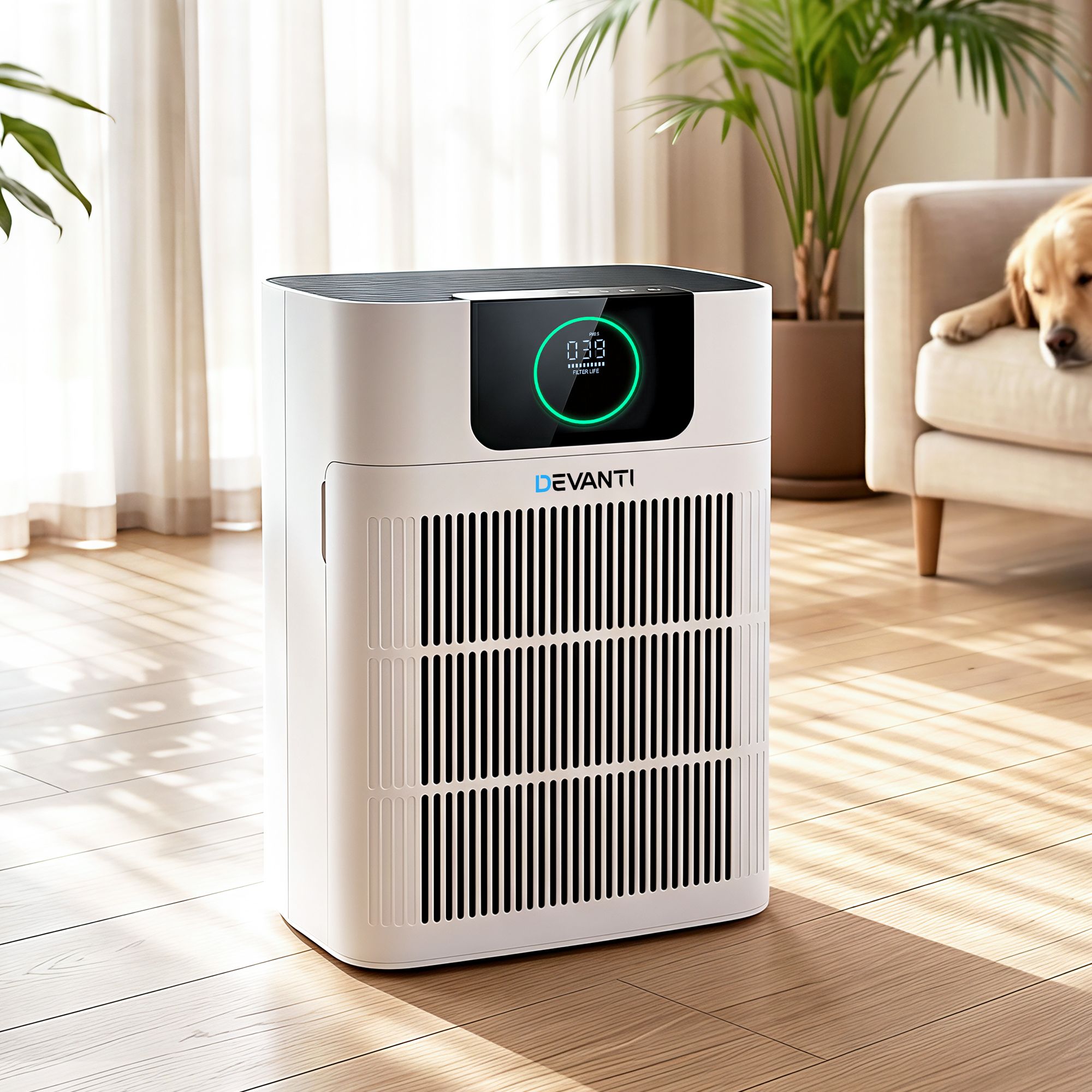 Devnati Pet Air Purifier 3 Stage HEPA Filter Cleaner PM25 Display Cat Dog Hair White PURI-E-4866PET-WH