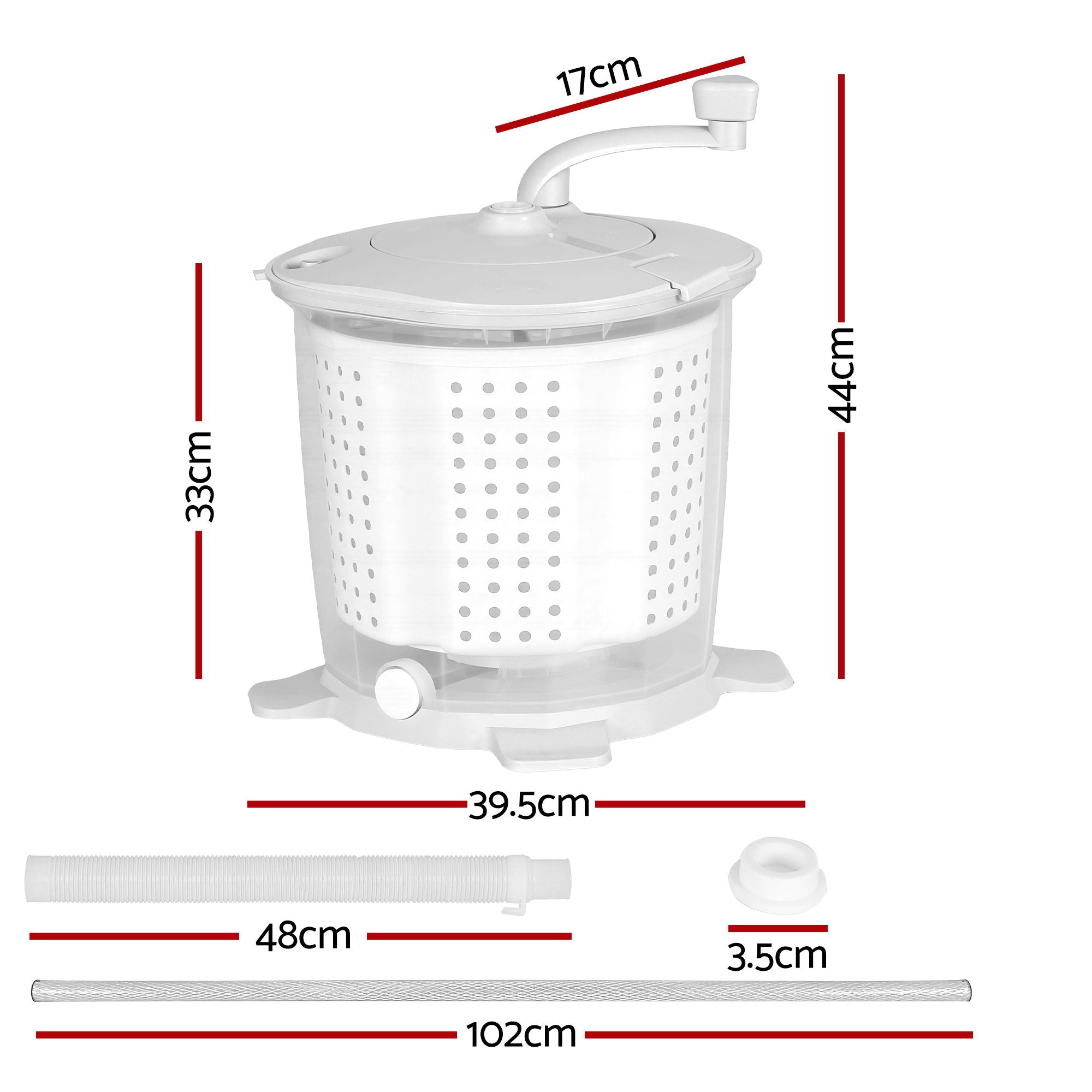 Devanti Portable Washing Machine Manual Spin Dryer Compact for Camping Caravan Apartment PWM-B-2.5KG-WH