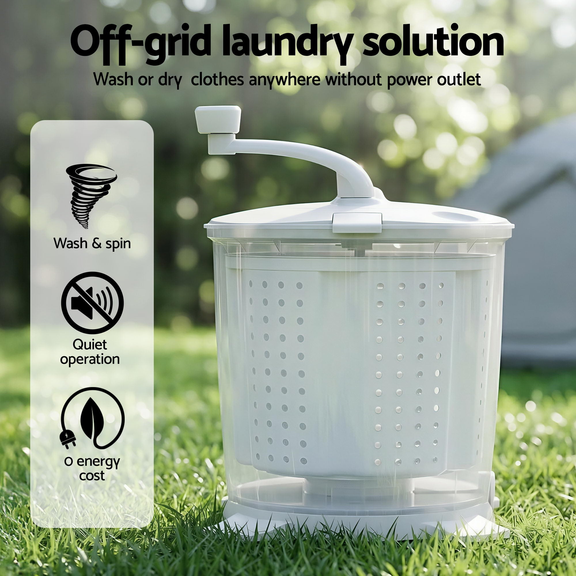 Devanti Portable Washing Machine Manual Spin Dryer Compact for Camping Caravan Apartment PWM-B-2.5KG-WH