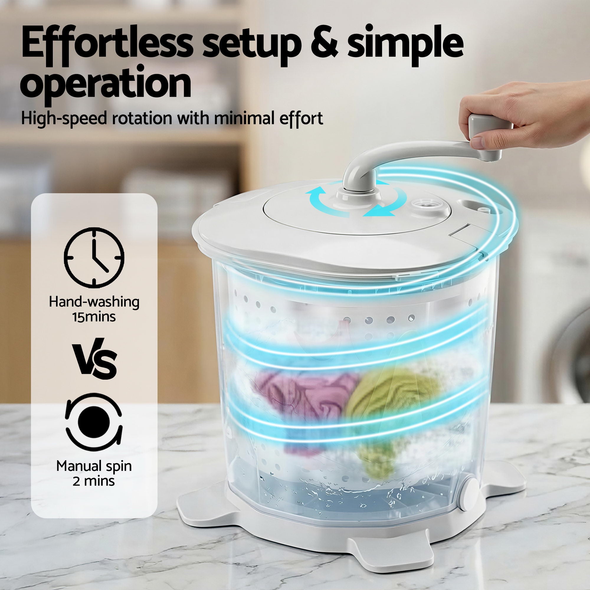 Devanti Portable Washing Machine Manual Spin Dryer Compact for Camping Caravan Apartment PWM-B-2.5KG-WH
