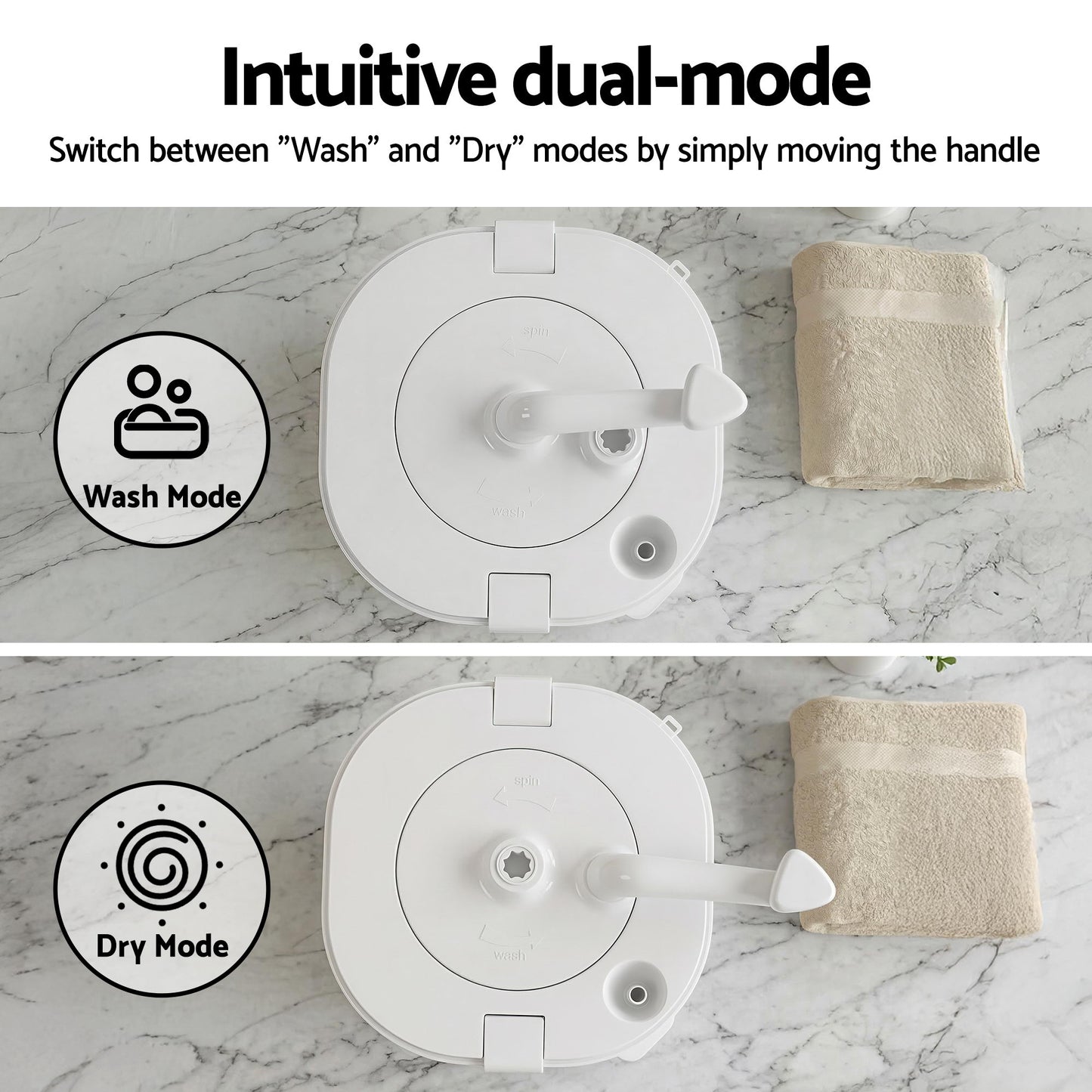 Devanti Portable Washing Machine Manual Spin Dryer Compact for Camping Caravan Apartment PWM-B-2.5KG-WH
