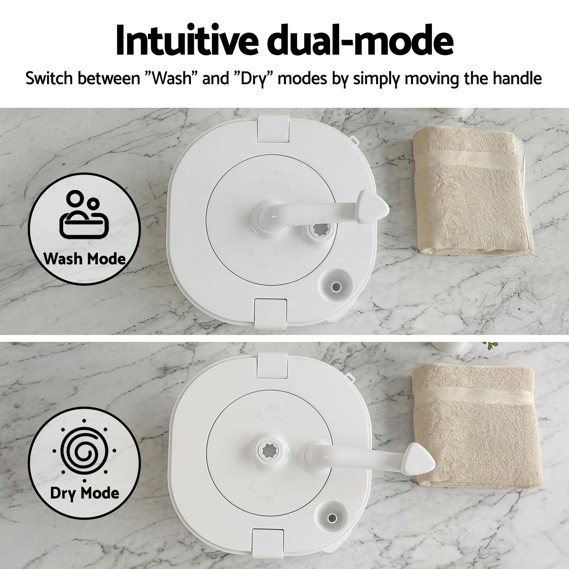 Devanti Portable Washing Machine Manual Spin Dryer Compact for Camping Caravan Apartment PWM-B-2.5KG-WH