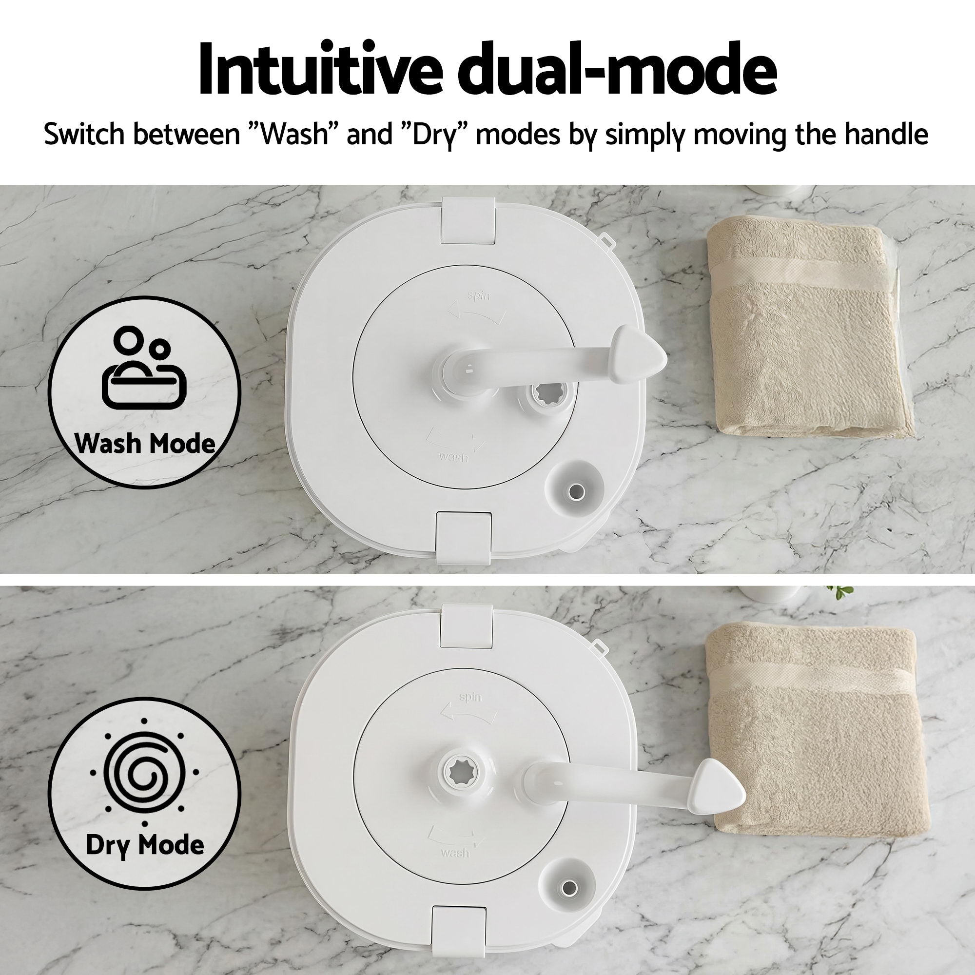 Devanti Portable Washing Machine Manual Spin Dryer Compact for Camping Caravan Apartment PWM-B-2.5KG-WH