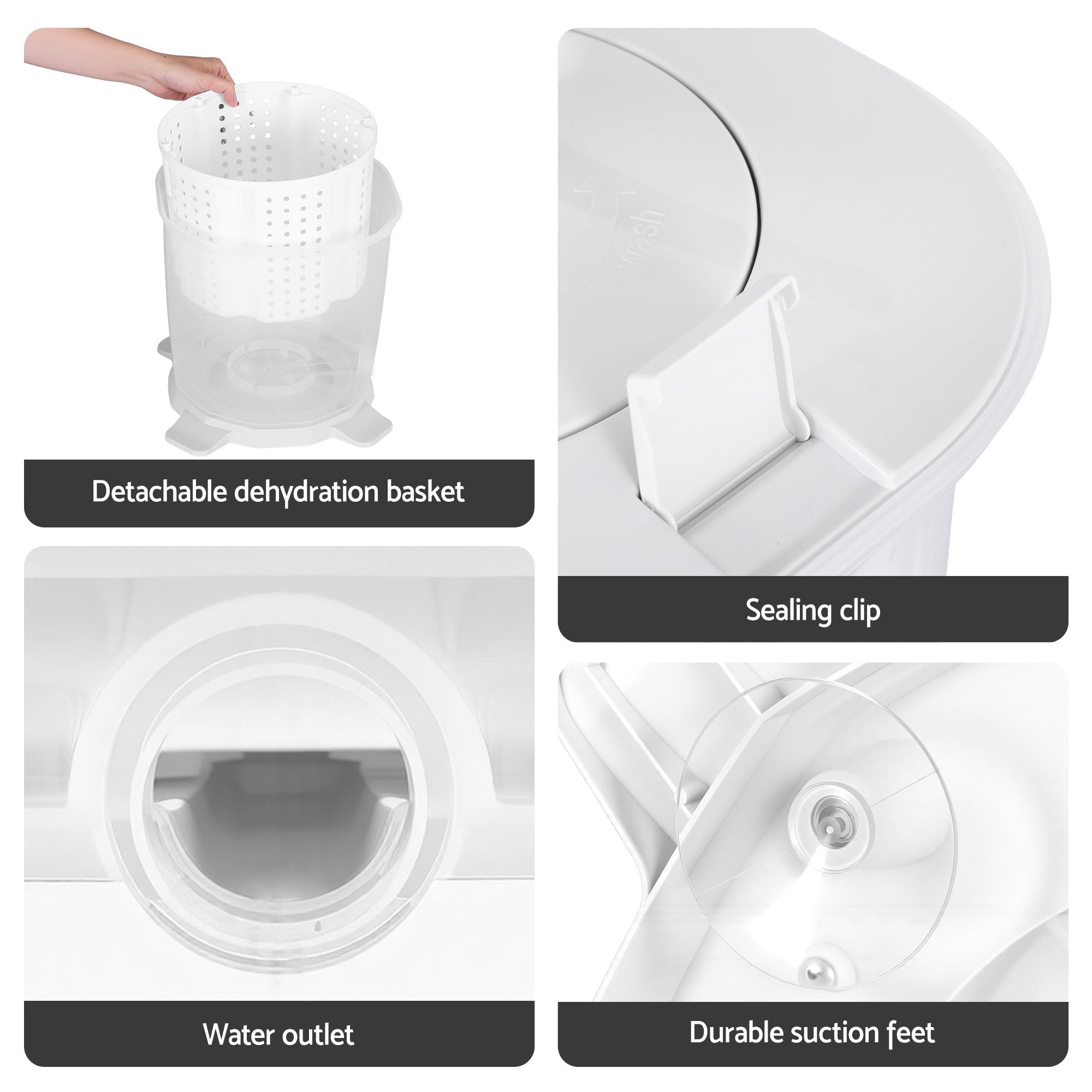 Devanti Portable Washing Machine Manual Spin Dryer Compact for Camping Caravan Apartment PWM-B-2.5KG-WH