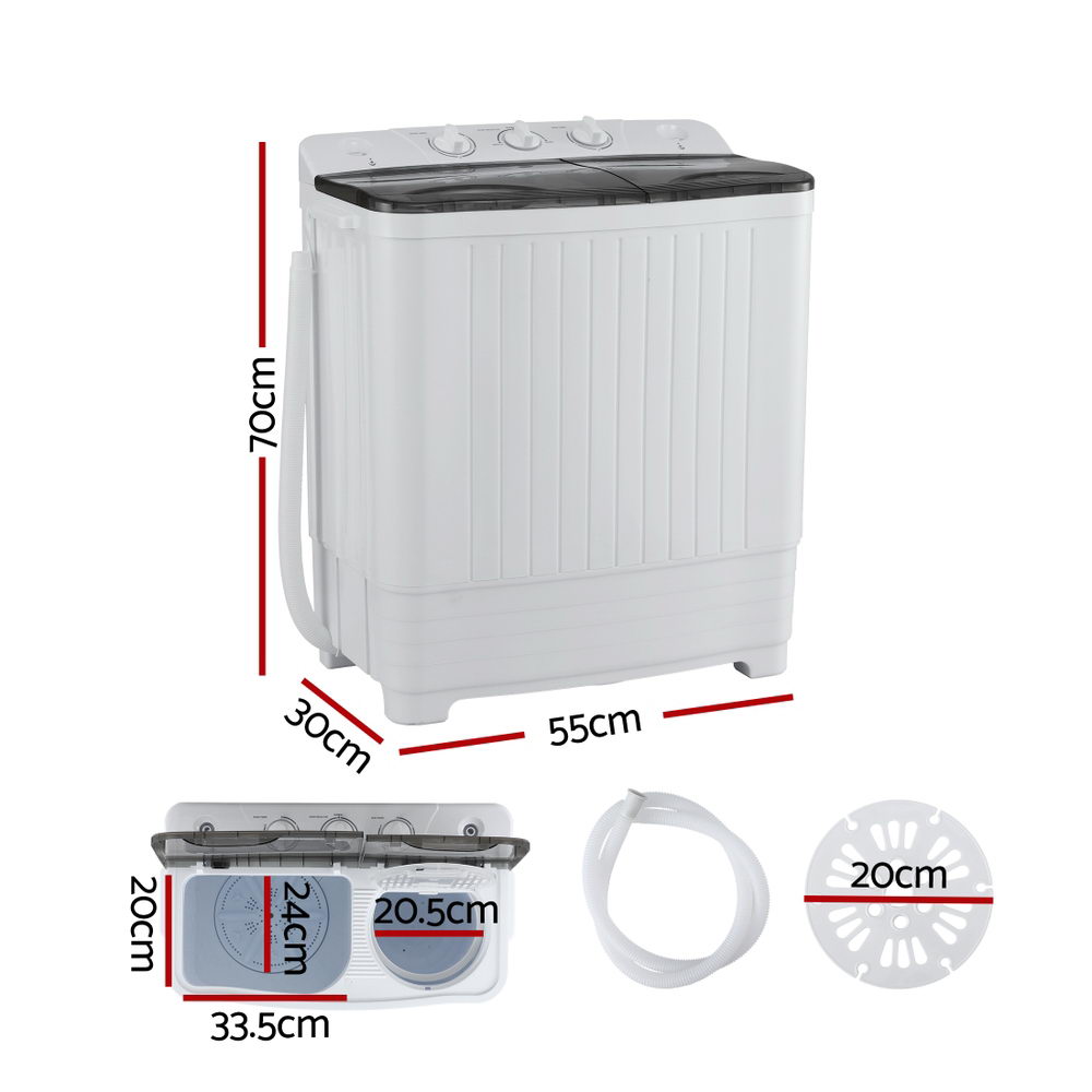 Devanti Portable Washing Machine Twin Tub 4.5KG PWM-B-T-4.5KG-GY