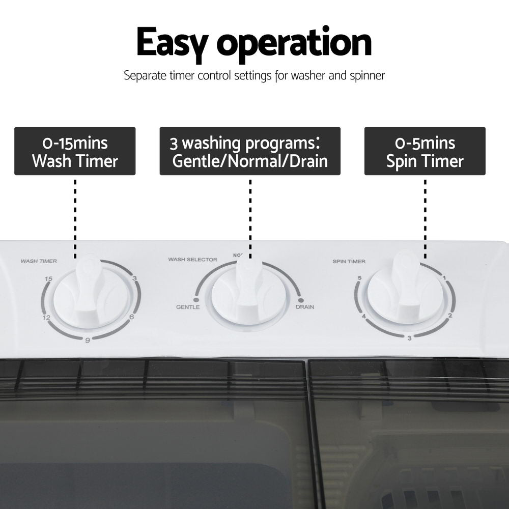 Devanti Portable Washing Machine Twin Tub 4.5KG PWM-B-T-4.5KG-GY
