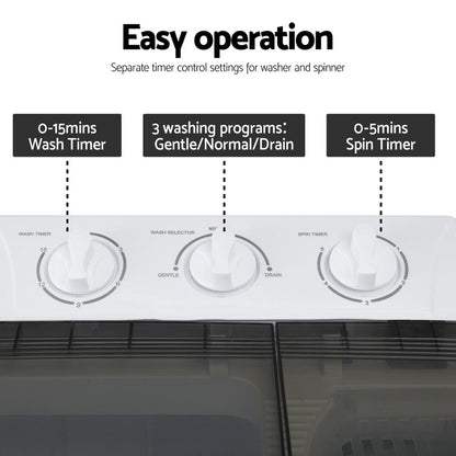Devanti Portable Washing Machine Twin Tub 4.5KG PWM-B-T-4.5KG-GY