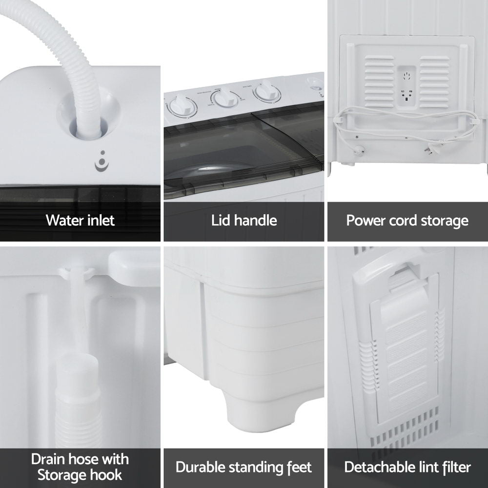 Devanti Portable Washing Machine Twin Tub 4.5KG PWM-B-T-4.5KG-GY