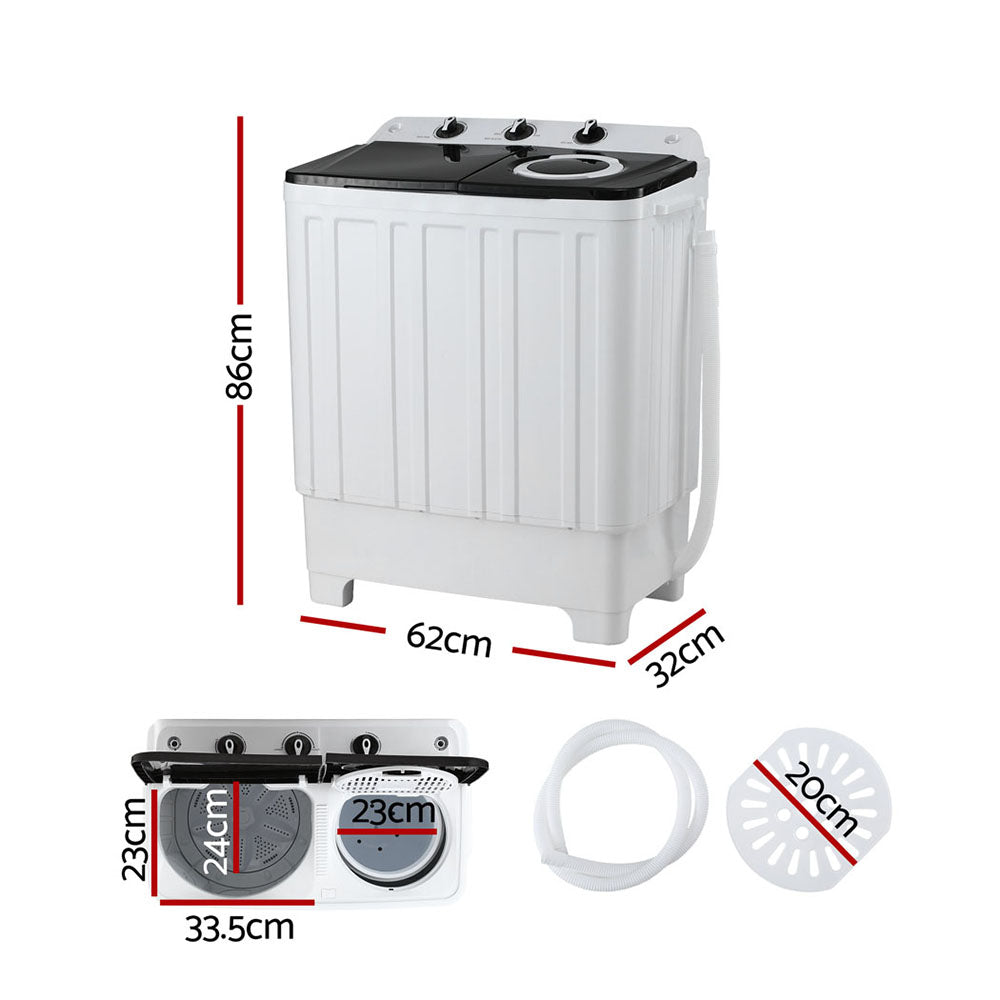 Devanti Portable Washing Machine Twin Tub 7KG White PWM-B-T-7KG-WH