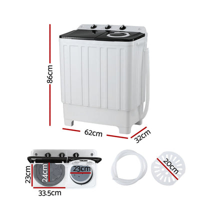 Devanti Portable Washing Machine Twin Tub 7KG White PWM-B-T-7KG-WH