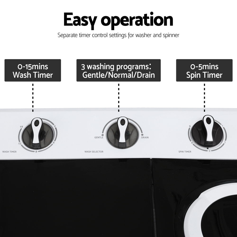 Devanti Portable Washing Machine Twin Tub 7KG White PWM-B-T-7KG-WH