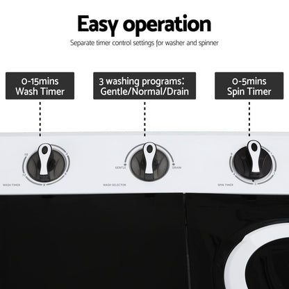 Devanti Portable Washing Machine Twin Tub 7KG White PWM-B-T-7KG-WH
