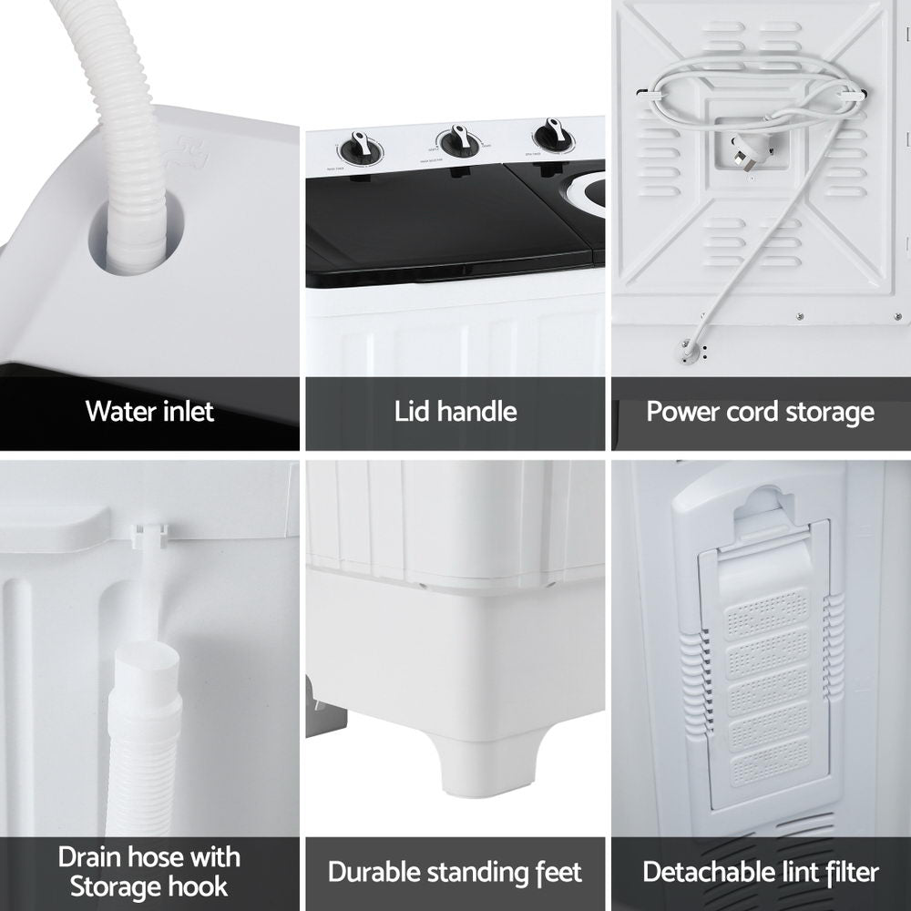 Devanti Portable Washing Machine Twin Tub 7KG White PWM-B-T-7KG-WH