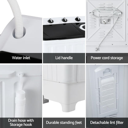 Devanti Portable Washing Machine Twin Tub 7KG White PWM-B-T-7KG-WH