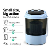 Devanti Portable Washing Machine 3KG Black PWM-S-30-BK