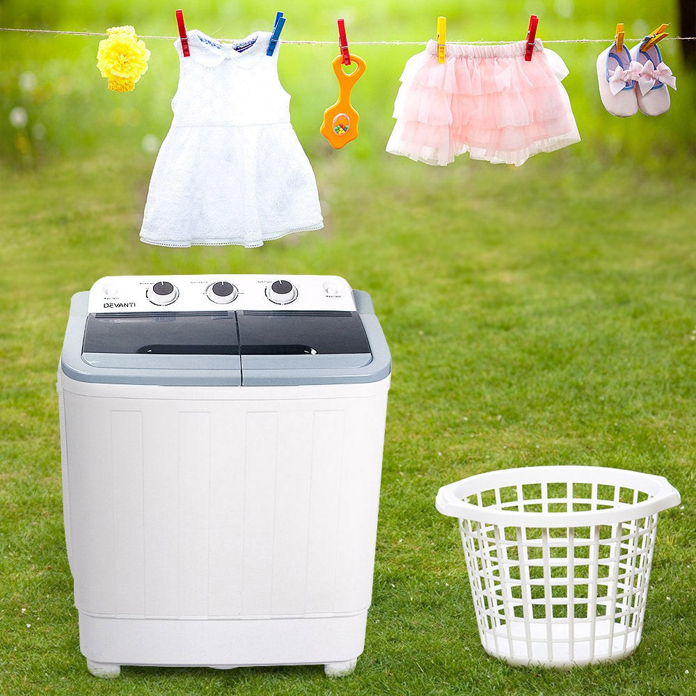 Devanti Portable Washing Machine Twin Tub 4.6KG White PWM-T-98-WH