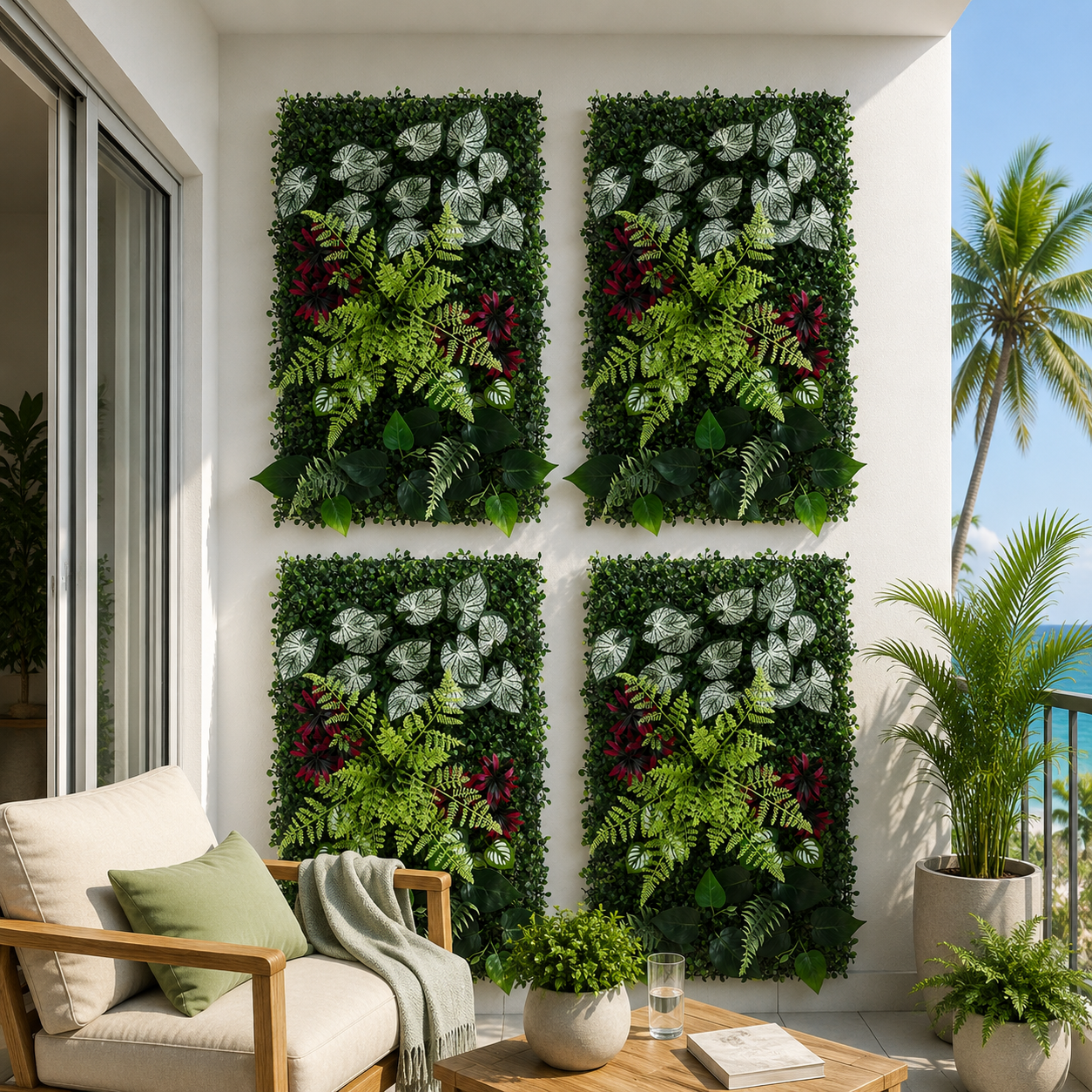 Gardeon 4PCS Artificial Plant Wall Panels 40X60CM Boxwood Panel Flower Backdrop Backyard Green Decor PWP-40X60-RD-4X