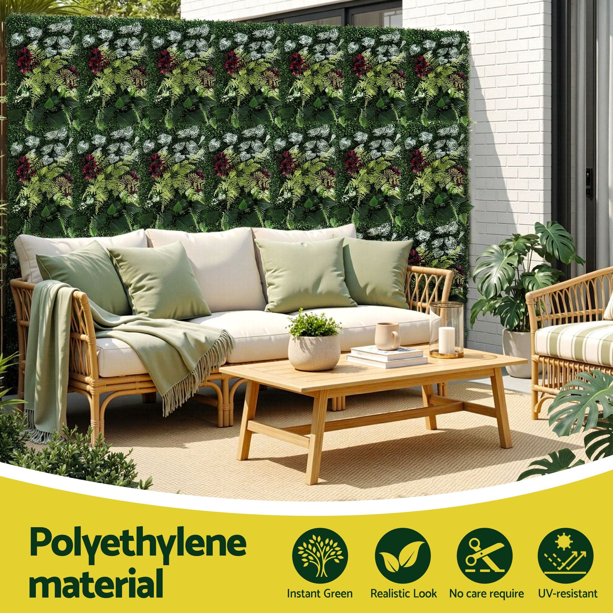 Gardeon 4PCS Artificial Plant Wall Panels 40X60CM Boxwood Panel Flower Backdrop Backyard Green Decor PWP-40X60-RD-4X