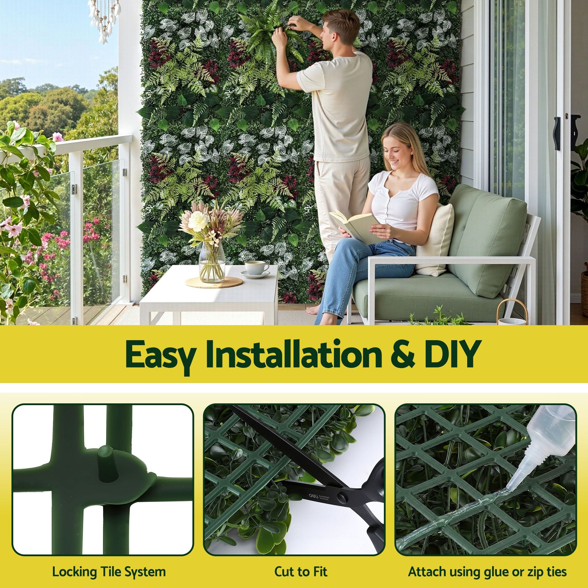Gardeon 4PCS Artificial Plant Wall Panels 40X60CM Boxwood Panel Flower Backdrop Backyard Green Decor PWP-40X60-RD-4X