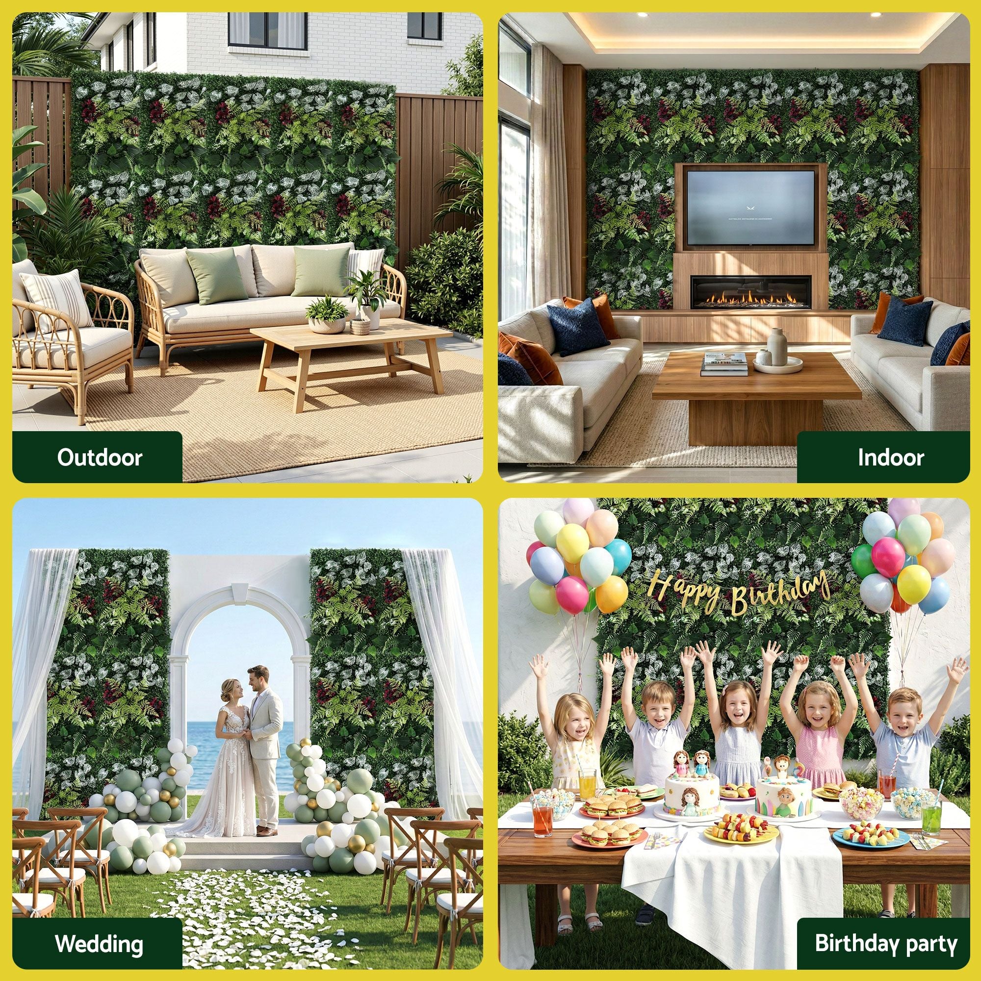 Gardeon 4PCS Artificial Plant Wall Panels 40X60CM Boxwood Panel Flower Backdrop Backyard Green Decor PWP-40X60-RD-4X
