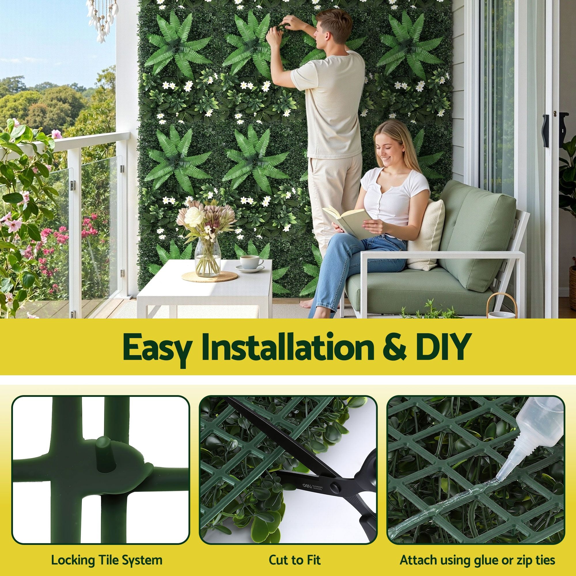 Gardeon 4PCS Artificial Plant Wall Panels 40X60CM Boxwood Panel Leaf Backdrop Backyard Green Decor PWP-40X60-WH-4X