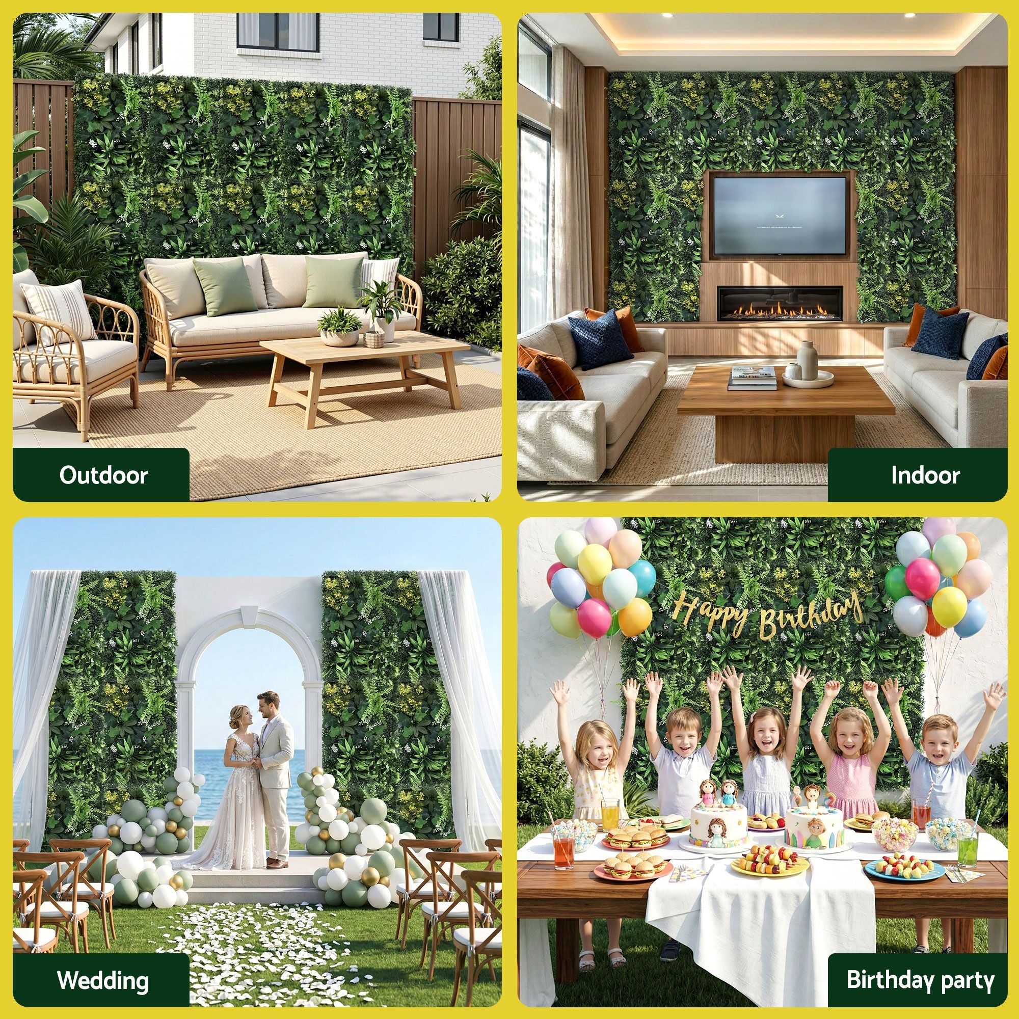 Gardeon 4PCS Artificial Plant Wall Panels 40X60CM Boxwood Panel Backyard Hedge Grass Backdrop Green Decor PWP-40X60-YE-4X