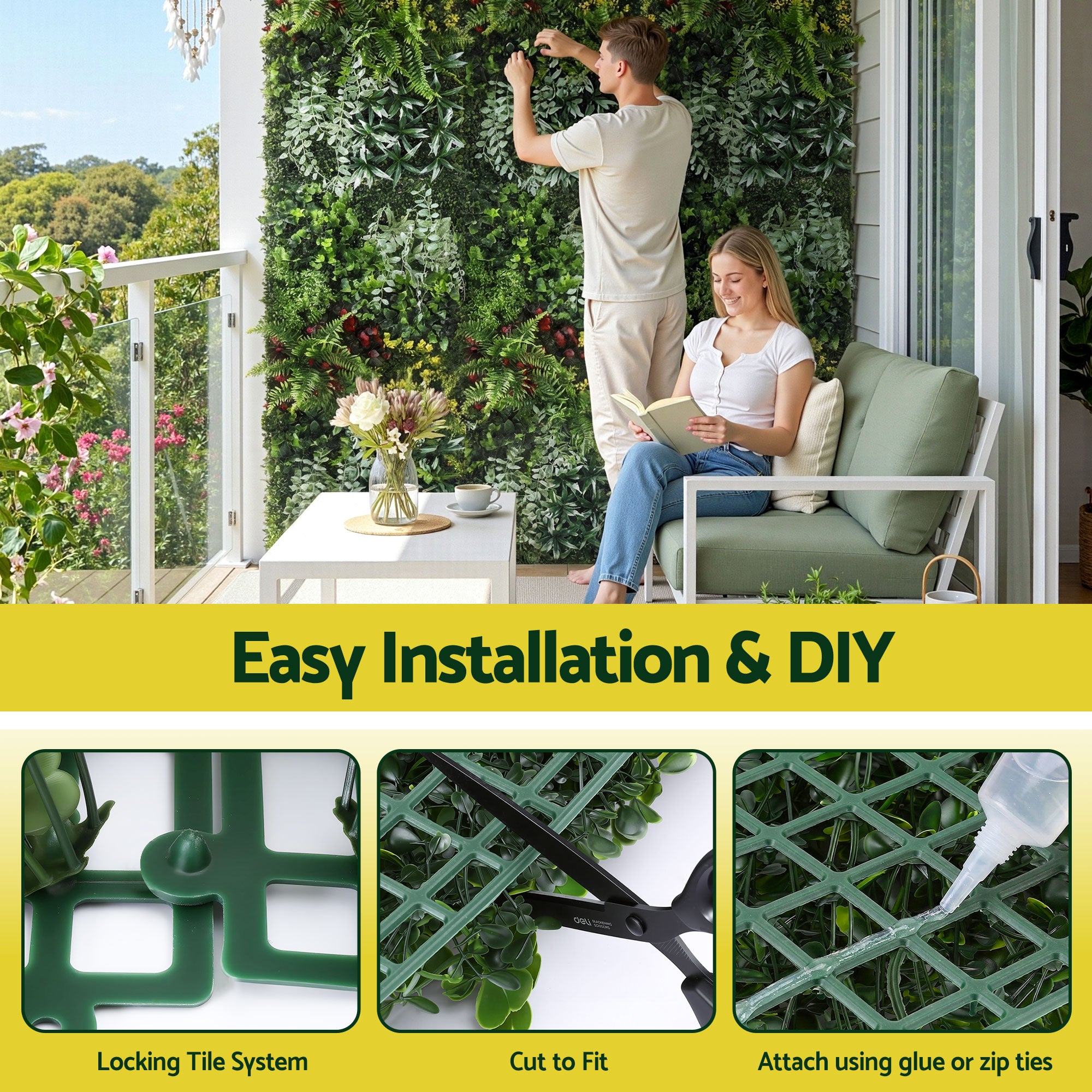 Gardeon Artificial Plant Wall Panels 50X100CM Boxwood Panel Hedge Grass Backdrop Backyard Green Decor PWP-50X100-YE
