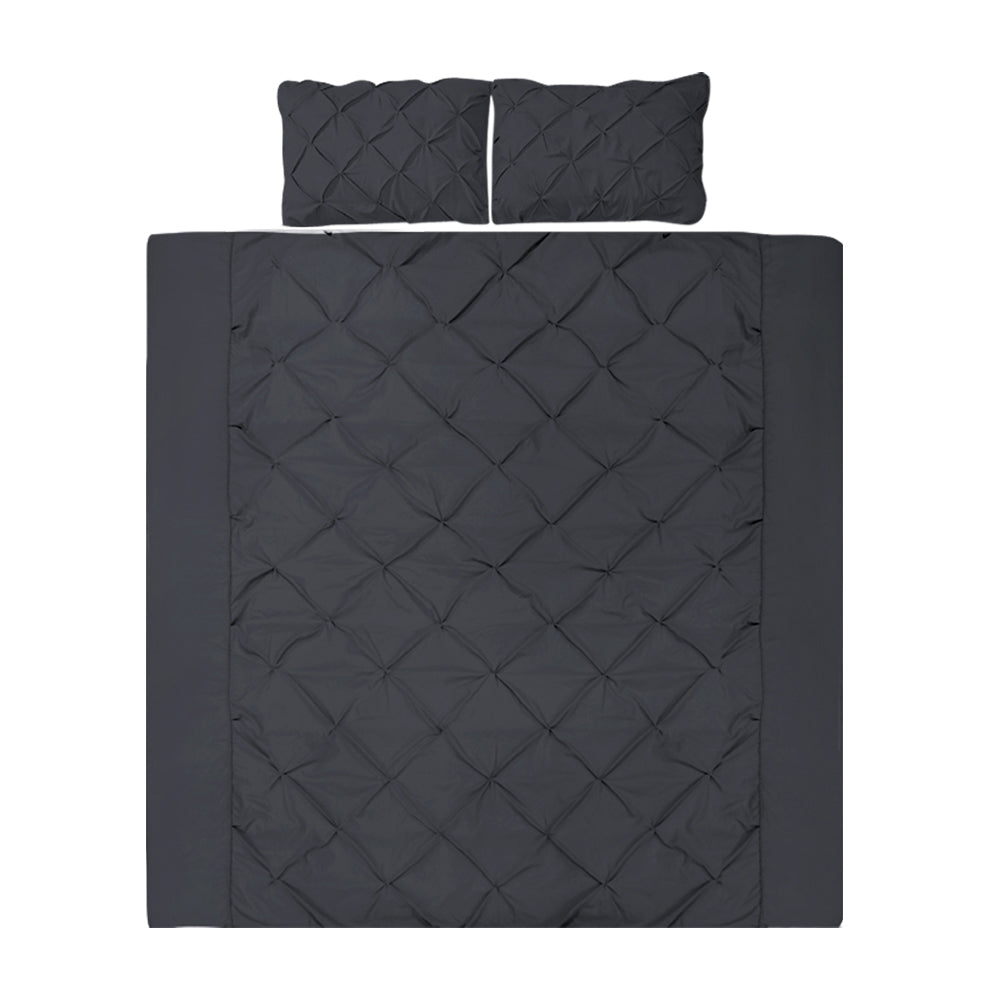 Giselle Bedding Quilt Cover Set Diamond Pinch Black Queen QCS-DIAM-BK-Q