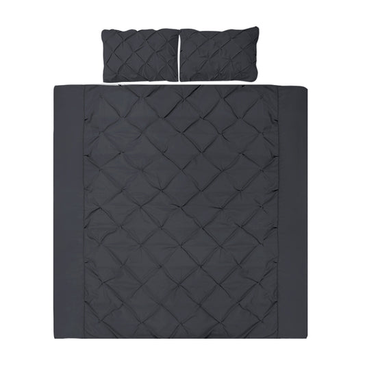 Giselle Bedding Quilt Cover Set Diamond Pinch Black Queen QCS-DIAM-BK-Q