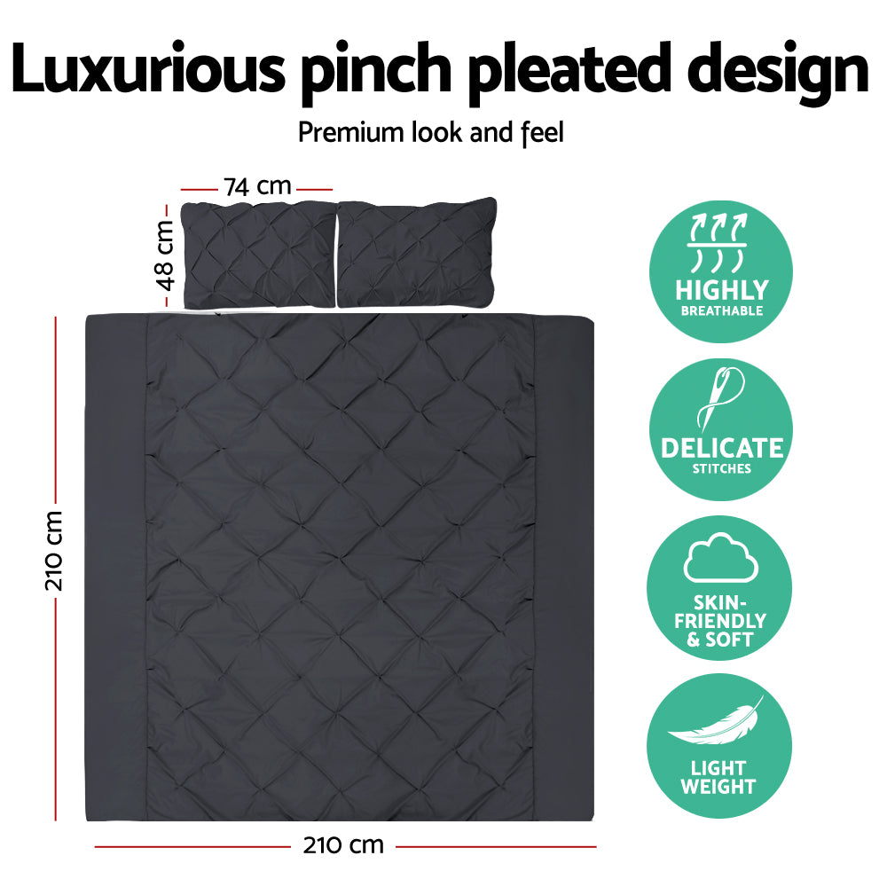 Giselle Bedding Quilt Cover Set Diamond Pinch Black Queen QCS-DIAM-BK-Q