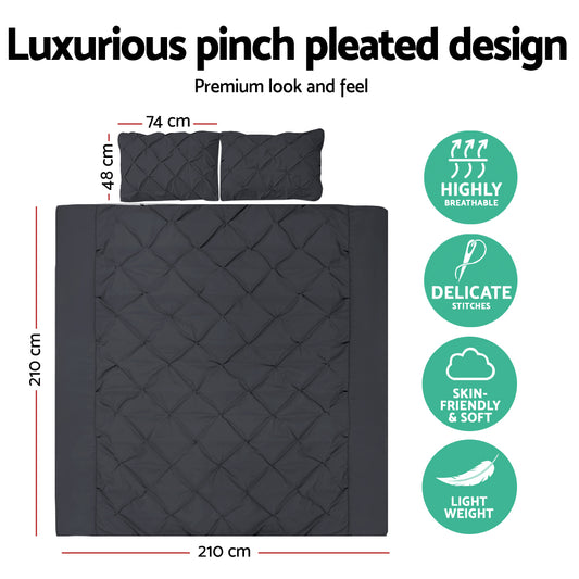 Giselle Bedding Quilt Cover Set Diamond Pinch Black Queen QCS-DIAM-BK-Q
