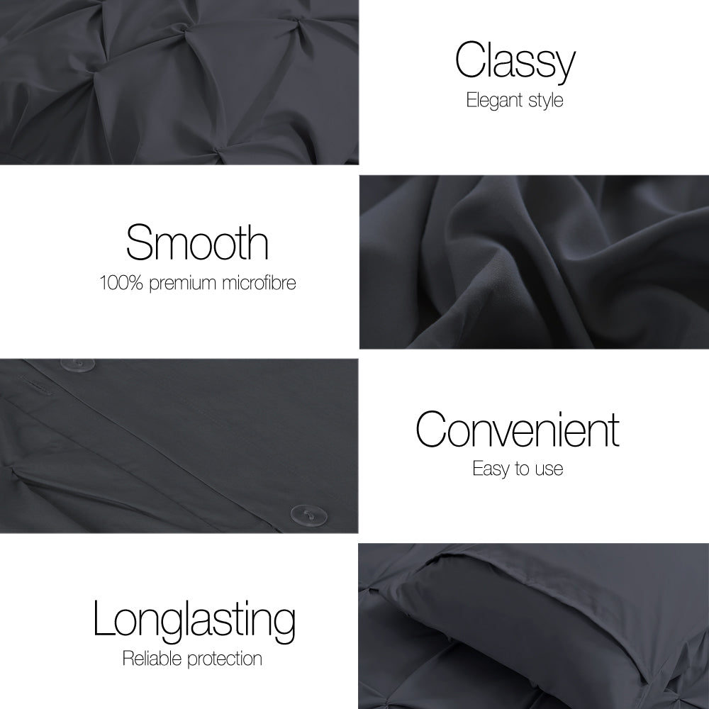 Giselle Bedding Quilt Cover Set Diamond Pinch Black Queen QCS-DIAM-BK-Q