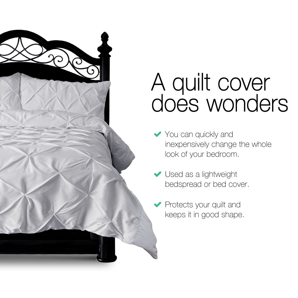 Giselle Bedding Quilt Cover Set Diamond Pinch Grey King QCS-DIAM-GY-K