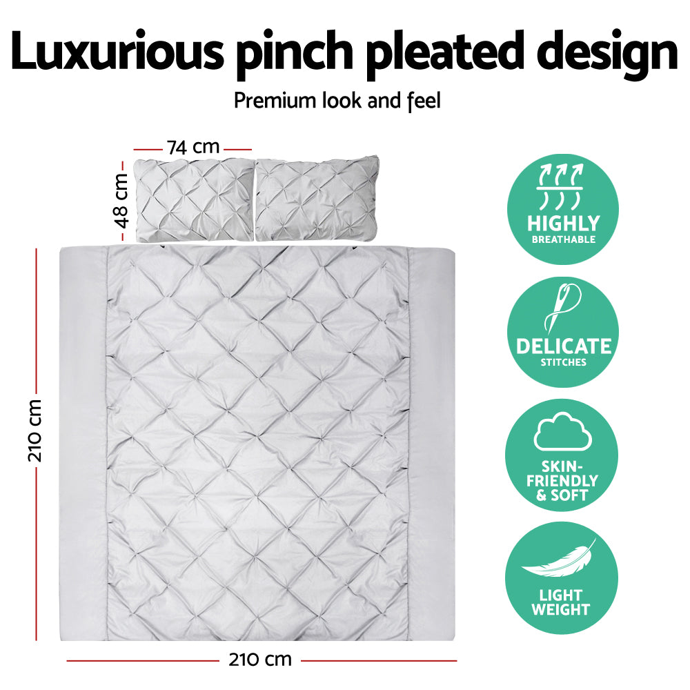 Giselle Bedding Quilt Cover Set Diamond Pinch Grey Queen QCS-DIAM-GY-Q