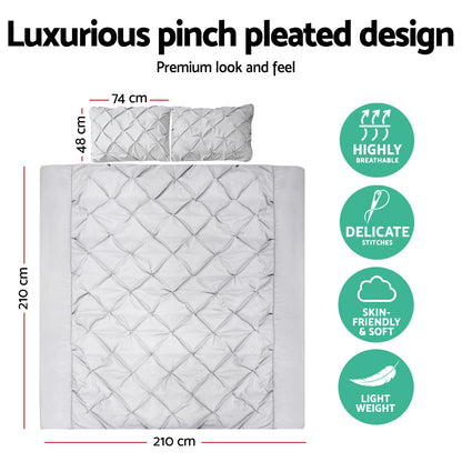 Giselle Bedding Quilt Cover Set Diamond Pinch Grey Queen QCS-DIAM-GY-Q