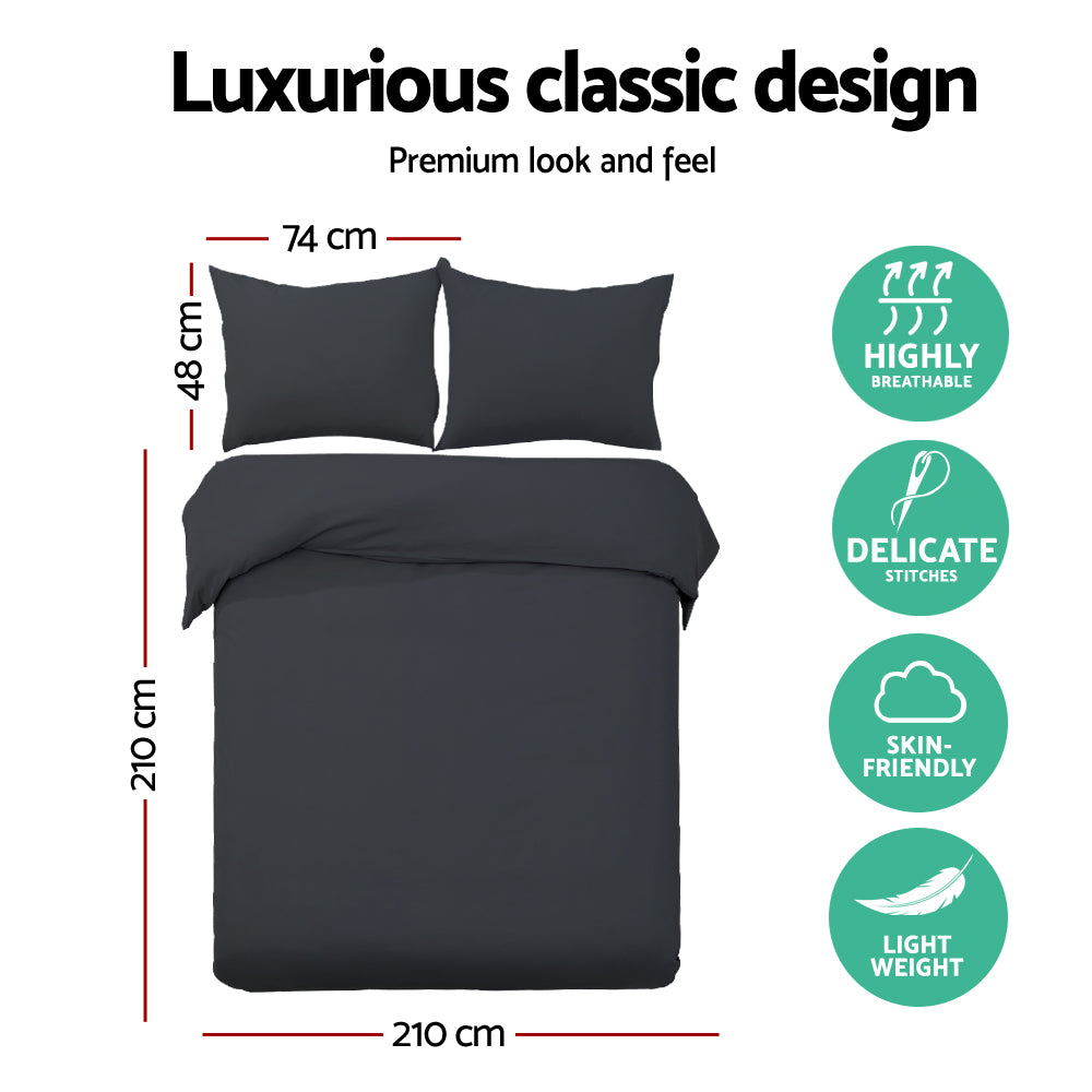 Giselle Bedding Quilt Cover Set Classic Black Queen QCS-MF-BK-Q