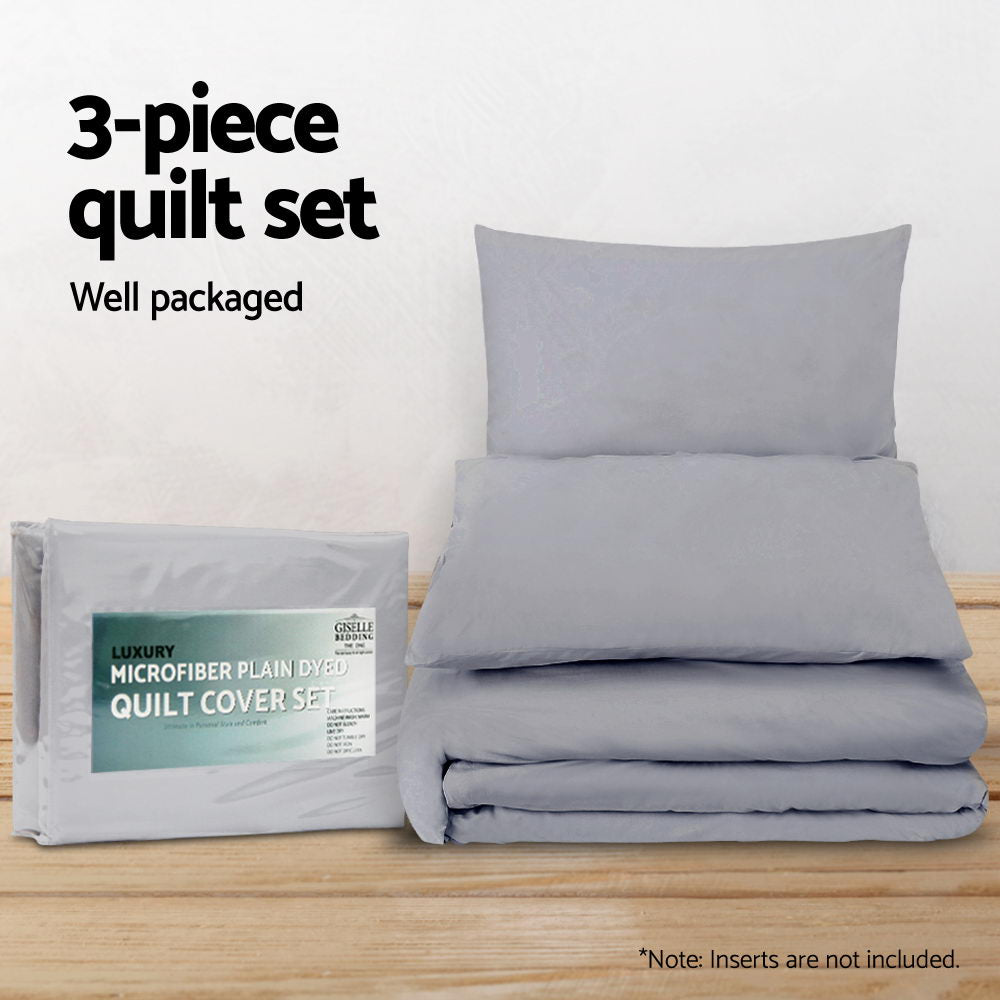 Giselle Bedding Quilt Cover Set Classic Grey Queen QCS-MF-GY-Q