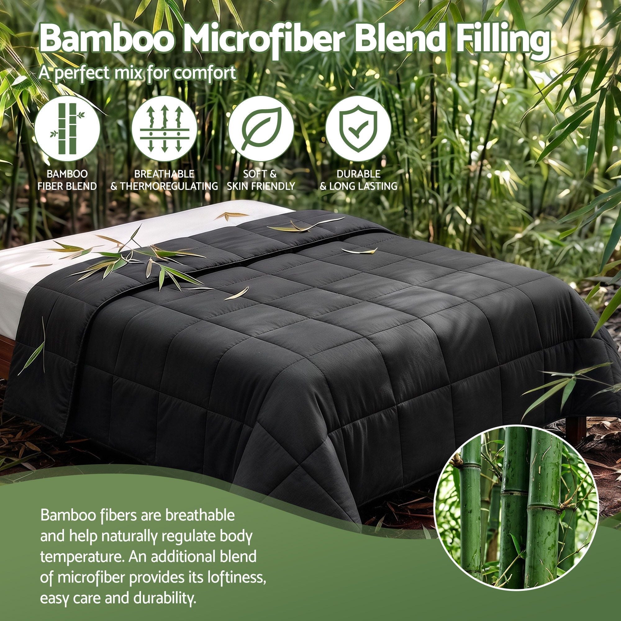 Giselle 200GSM Bamboo Microfibre Queen Quilt Lightweight All Season Doona Duvet