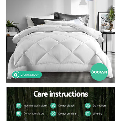 Giselle Bedding 800GSM Microfibre Bamboo Quilt Queen QUILT-BAM-800-Q