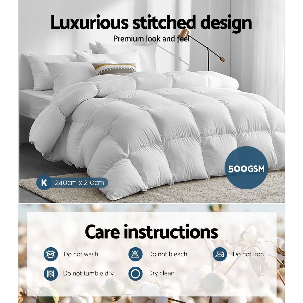 Giselle Bedding 500GSM Duck Down Feather Quilt King QUILT-DFD-95-K
