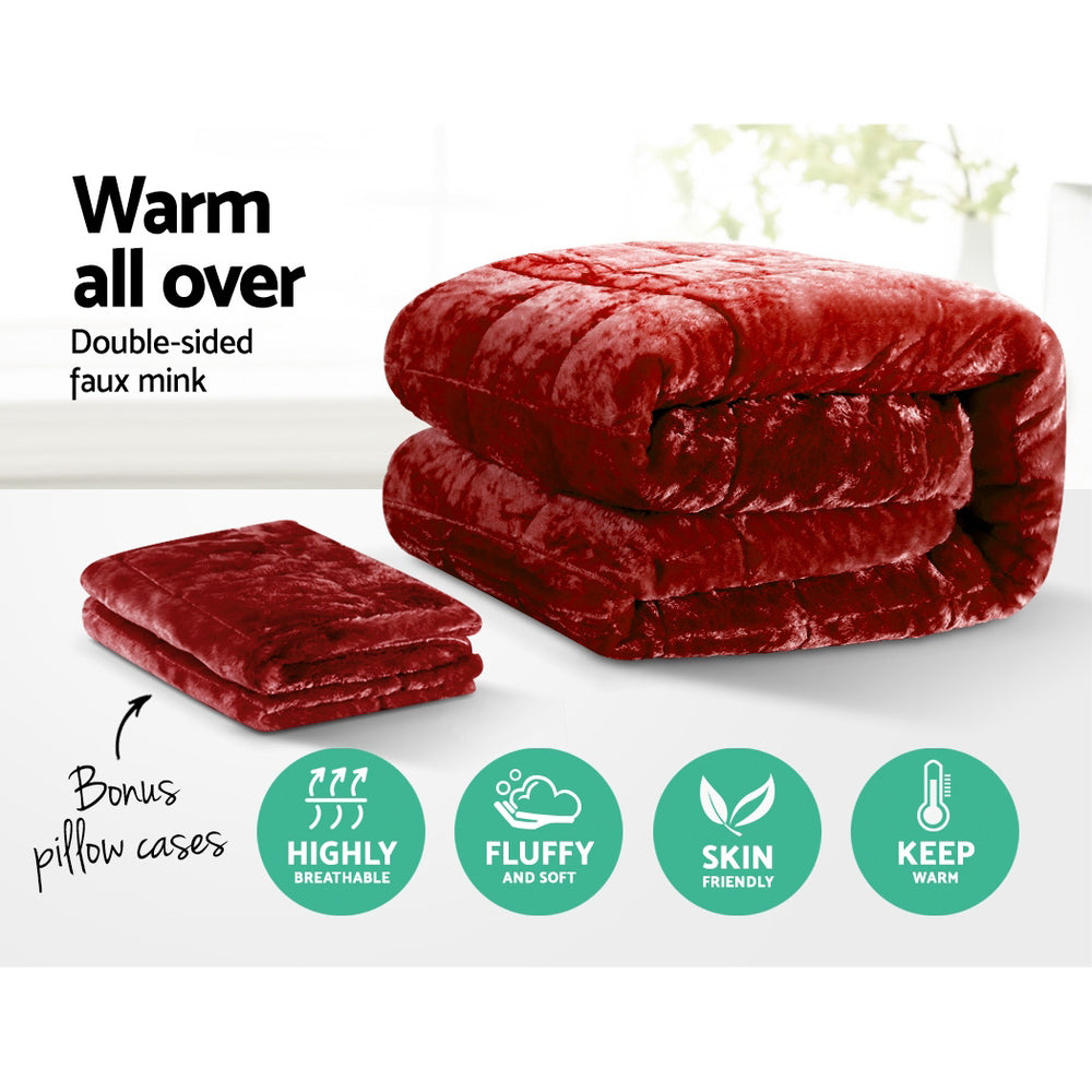 Giselle Bedding Faux Mink Quilt Burgundy Super King QUILT-FM-BGD-SK