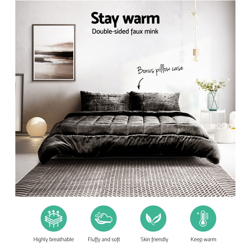 Giselle Bedding Faux Mink Quilt Charcoal Double QUILT-FM-CHAR-D
