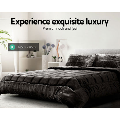 Giselle Bedding Faux Mink Quilt Charcoal King QUILT-FM-CHAR-K