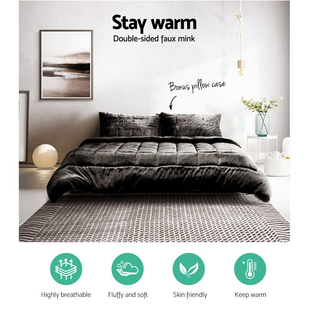 Giselle Bedding Faux Mink Quilt Charcoal Queen QUILT-FM-CHAR-Q