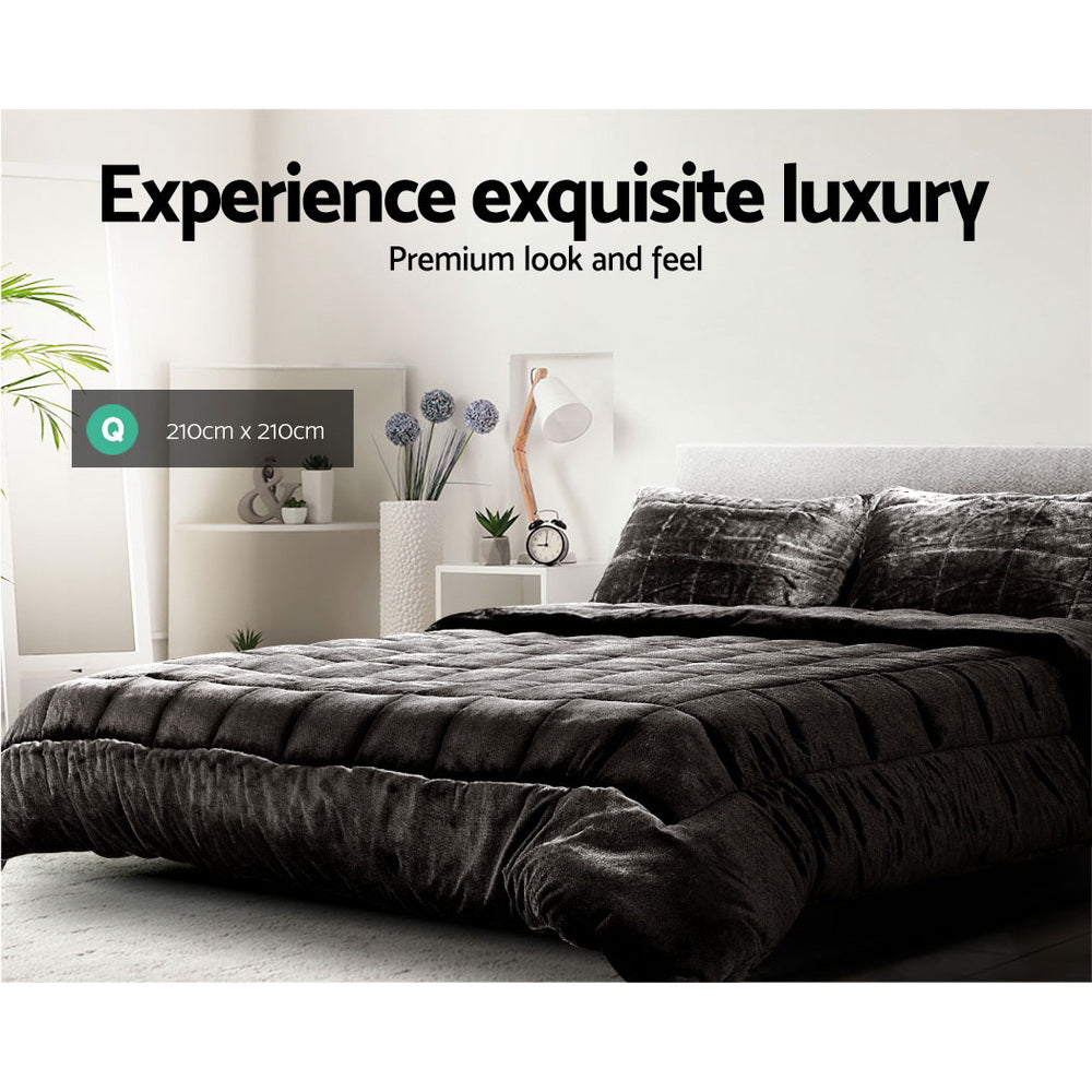 Giselle Bedding Faux Mink Quilt Charcoal Queen QUILT-FM-CHAR-Q