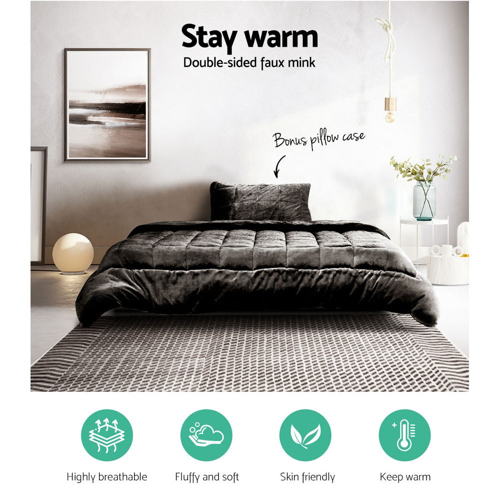 Giselle Bedding Faux Mink Quilt Charcoal Single QUILT-FM-CHAR-S