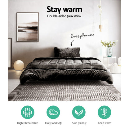 Giselle Bedding Faux Mink Quilt Charcoal Single QUILT-FM-CHAR-S