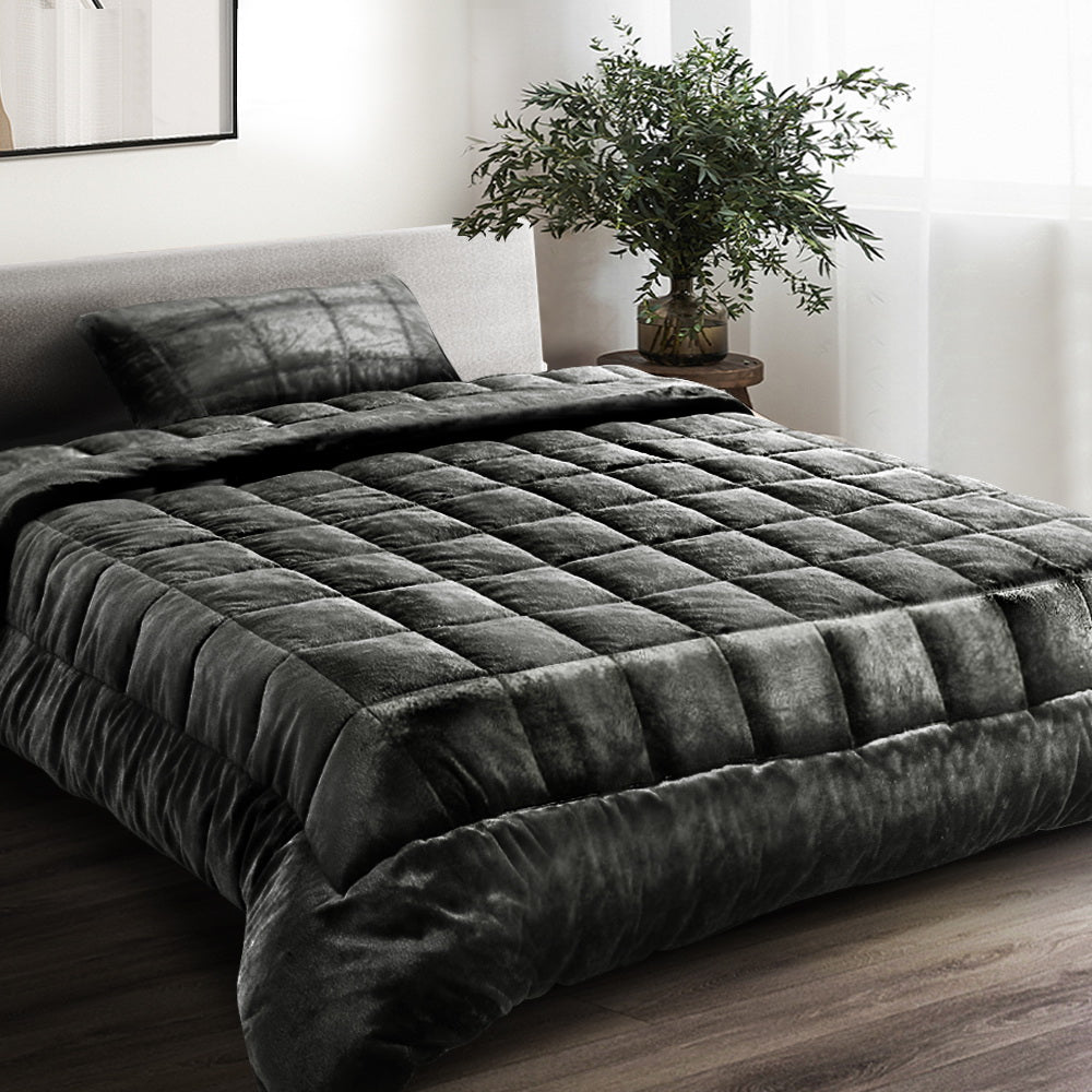 Giselle Bedding Faux Mink Quilt Charcoal Single QUILT-FM-CHAR-S