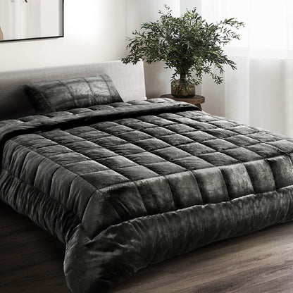 Giselle Bedding Faux Mink Quilt Charcoal Single QUILT-FM-CHAR-S